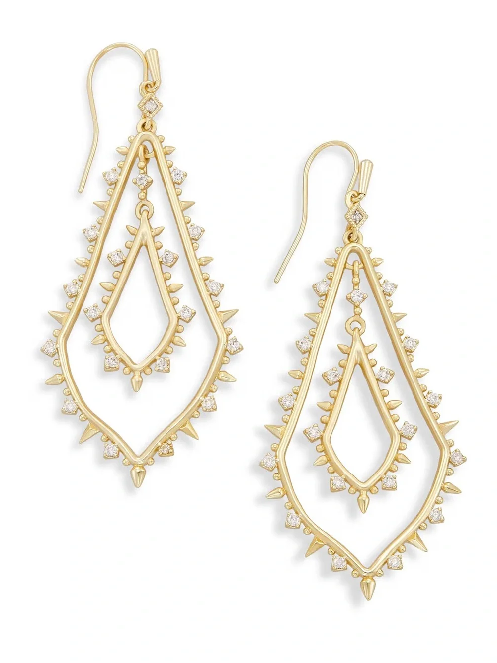Kendra Scott Gold/Silver Teardrop Dangle Earrings with Clear stone Accents